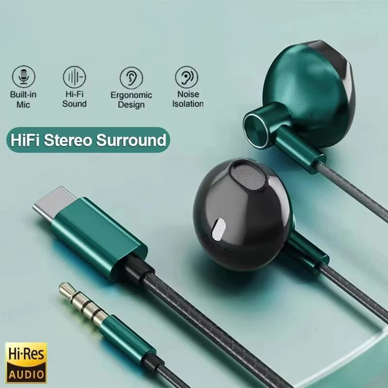 Type C 3.5mm HIFI Stereo Wired - Wired Earphone Mic ulasan dan harga